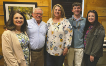 Brister Law Firm and members of the Brister family hosted a farewell event last week for Connie Gardner, who is ending a 13-year tenure with the firm. Gardner and her husband are moving soon as he starts a new job. Pictured at the reception are (from left) Laurie and Andy Brister, Gardner, Jacob and Riley Brister.